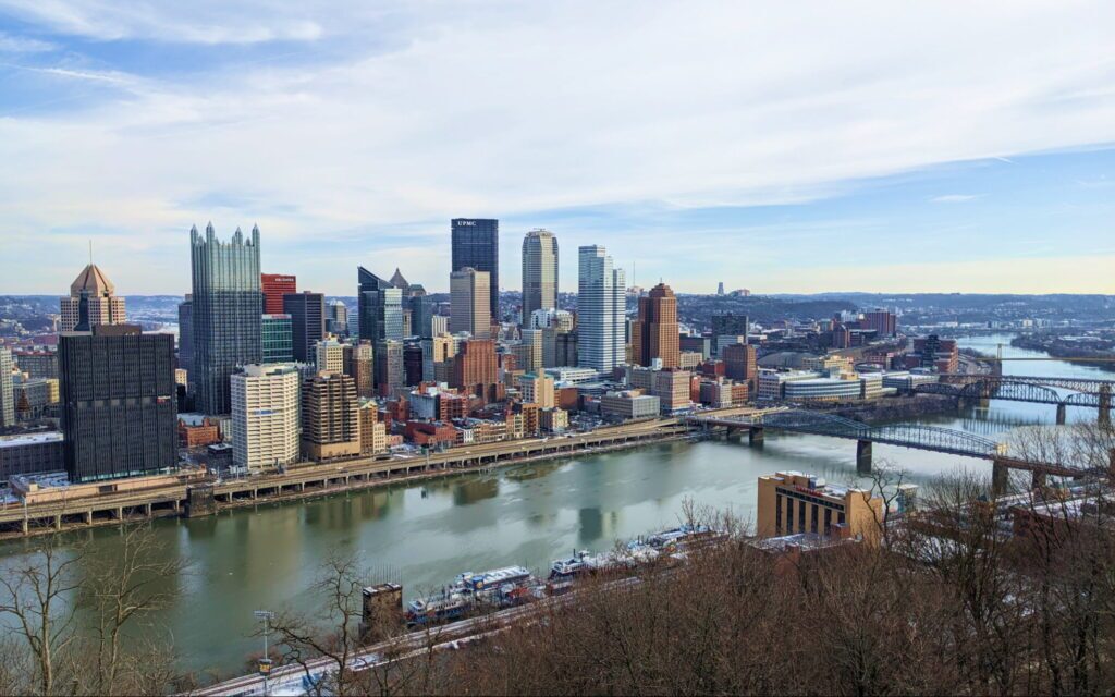 Panoramic view of downtown Pittsburgh from Grandview Overlook