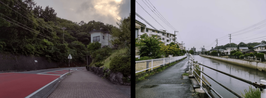 In various cities in Japan, there are generous sidewalk spaces, clear road markings, well-maintained roads, and advantageous use of the natural landscape such as water bodies and trees.