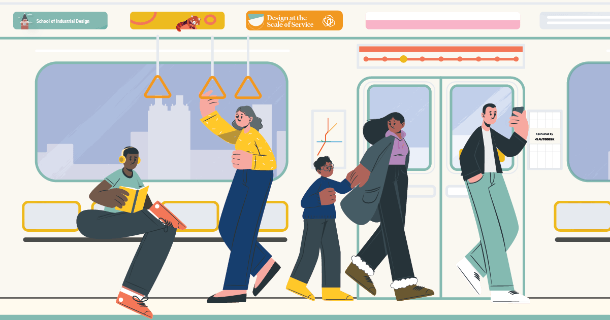 An illustration of people riding transit