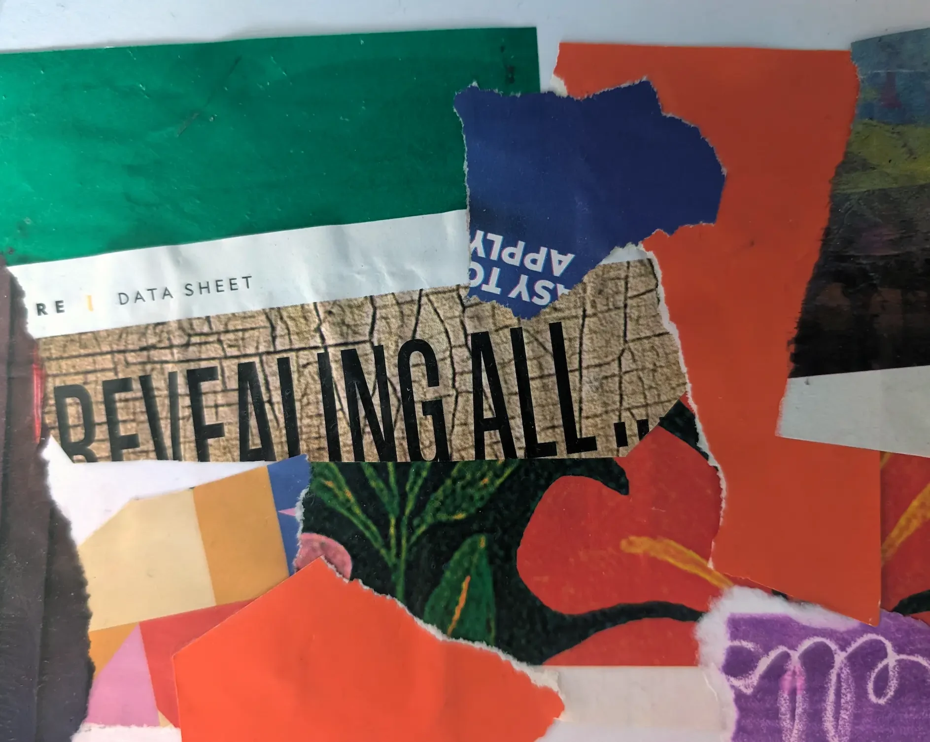 handmade collage with the words data and a few striking colors