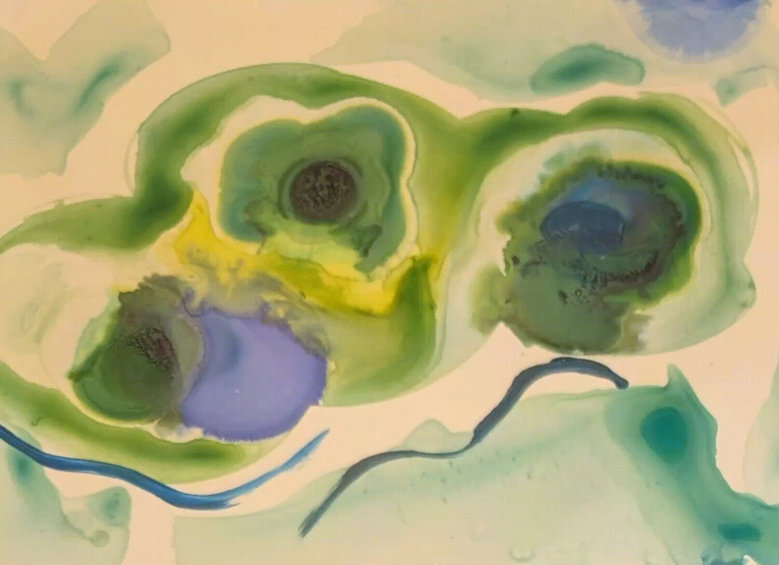 an ink drop painting that looks like a topographic map but is morphed through animaton